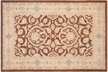 handmade Traditional Kafkaz Chobi Ziegler Brown Tan Hand Knotted RECTANGLE 100% WOOL area rug 6 x 9